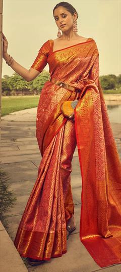 Traditional, Wedding Multicolor color Saree in Banarasi Silk, Silk fabric with South Weaving, Zari work : 1903149