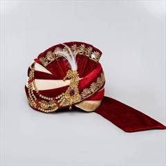 Wedding Red and Maroon color Turban in Velvet fabric with Broches, Sequence, Thread work : 1903204