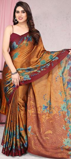 Casual, Party Wear Orange color Saree in Chiffon fabric with Classic Floral, Printed work : 1903296