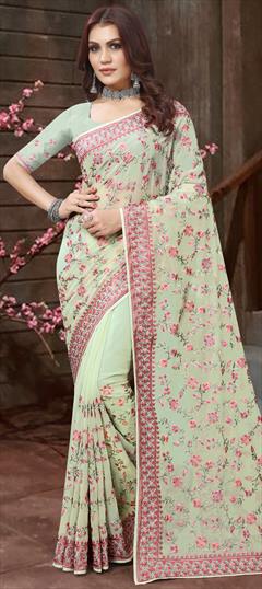 Festive, Reception, Wedding Green color Saree in Georgette fabric with Classic Embroidered, Resham, Thread work : 1903504