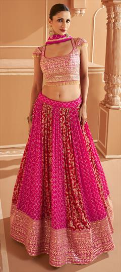 Engagement, Reception, Wedding Pink and Majenta color Long Lehenga Choli in Georgette, Velvet fabric with Embroidered, Sequence, Thread, Zari work : 1903570