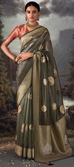 Bridal, Traditional, Wedding Green color Saree in Organza Silk, Silk fabric with South Stone, Swarovski, Weaving, Zari work : 1904056