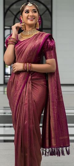 Party Wear, Traditional Red and Maroon color Saree in Art Silk, Silk fabric with South Weaving work : 1904196
