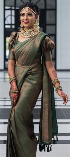 Party Wear, Traditional Green color Saree in Art Silk, Silk fabric with South Weaving work : 1904198