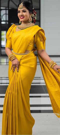Party Wear, Traditional Gold color Saree in Art Silk, Silk fabric with South Weaving work : 1904199