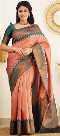 Party Wear, Traditional Pink and Majenta color Saree in Art Silk, Silk fabric with South Weaving work : 1904206