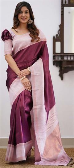 Party Wear, Traditional Purple and Violet color Saree in Art Silk, Silk fabric with South Weaving work : 1904220