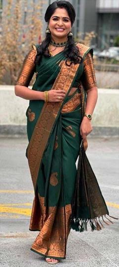 Party Wear, Traditional Green color Saree in Art Silk, Silk fabric with South Weaving work : 1904229