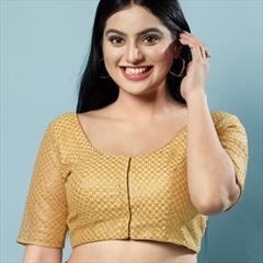 Party Wear Gold color Blouse in Net fabric with Sequence, Thread work : 1904297
