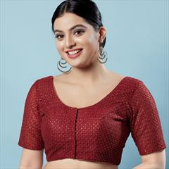Party Wear Red and Maroon color Blouse in Net fabric with Sequence, Thread work : 1904300