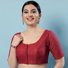 Party Wear Red and Maroon color Blouse in Net fabric with Sequence, Thread work : 1904301