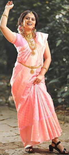 Reception, Traditional, Wedding Pink and Majenta color Saree in Art Silk, Silk fabric with South Weaving, Zari work : 1904471