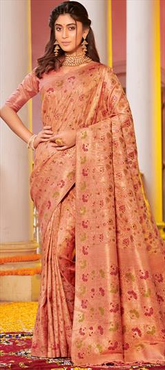 Party Wear, Traditional Pink and Majenta color Saree in Banarasi Silk fabric with South Weaving work : 1904607