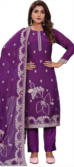 Festive, Party Wear, Reception Purple and Violet color Salwar Kameez in Viscose fabric with Straight Weaving, Zari work : 1904626