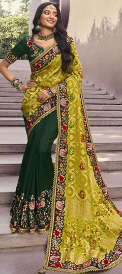 Bridal, Traditional, Wedding Green color Saree in Silk fabric with South Embroidered, Resham, Sequence, Thread, Zari work : 1904804