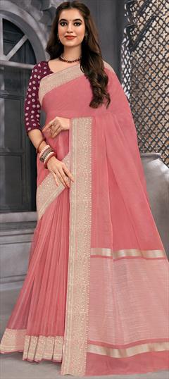 Party Wear, Traditional Pink and Majenta color Saree in Organza Silk, Silk fabric with South Weaving, Zari work : 1904968