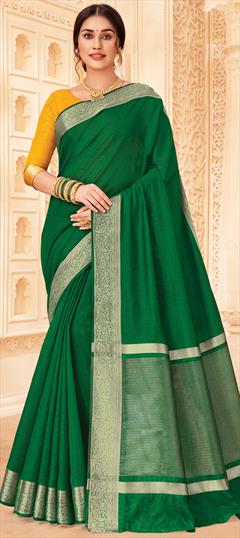 Festive, Party Wear, Traditional Green color Saree in Raw Silk, Silk fabric with South Weaving, Zari work : 1905138