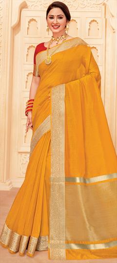 Festive, Party Wear, Traditional Yellow color Saree in Raw Silk, Silk fabric with South Weaving, Zari work : 1905139