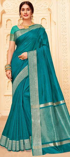 Festive, Party Wear, Traditional Green color Saree in Raw Silk, Silk fabric with South Weaving, Zari work : 1905140