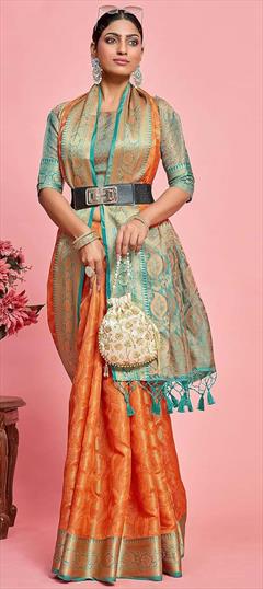 Festive, Traditional, Wedding Pink and Majenta color Saree in Kanjeevaram Silk, Silk fabric with South Weaving, Zari work : 1905150