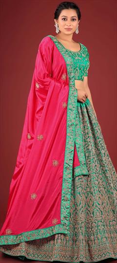 Festive, Party Wear, Reception, Wedding Blue, Red and Maroon color Lehenga in Net fabric with Flared Embroidered, Thread, Zari, Zircon work : 1905440