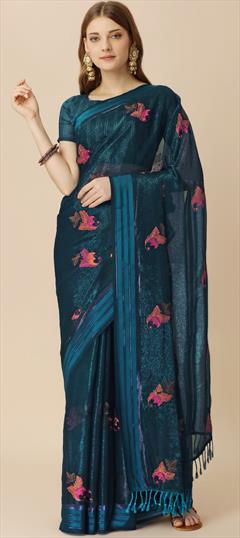 Festive, Party Wear Blue color Saree in Chiffon fabric with Classic Embroidered, Stone, Thread work : 1905454