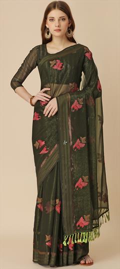 Festive, Party Wear Green color Saree in Chiffon fabric with Classic Embroidered, Stone, Thread work : 1905459