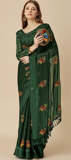 Festive, Party Wear Green color Saree in Chiffon fabric with Classic Embroidered, Stone, Thread work : 1905461