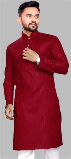 Party Wear Red and Maroon color Kurta in Blended Cotton fabric with Thread work : 1905613