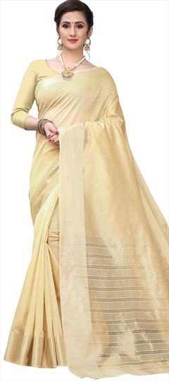 Party Wear, Traditional Beige and Brown color Saree in Blended Cotton fabric with Bengali Weaving work : 1905667