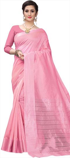 Party Wear, Traditional Pink and Majenta color Saree in Blended Cotton fabric with Bengali Weaving work : 1905668