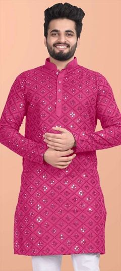 Party Wear Pink and Majenta color Kurta in Blended Cotton fabric with Mirror work : 1905682