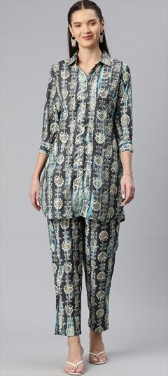 Casual, Summer Blue color Co-ords Set in Cotton fabric with Printed, Sequence work : 1905872