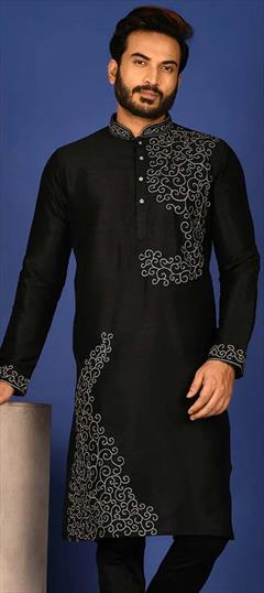 Party Wear Black and Grey color Kurta in Art Silk fabric with Thread, Zari work : 1905888