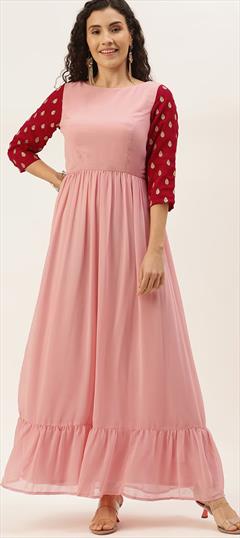Party Wear, Summer Pink and Majenta color Dress in Georgette fabric with Printed work : 1906124