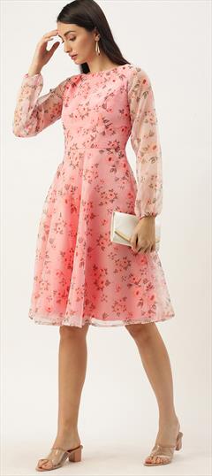 Party Wear, Summer Pink and Majenta color Dress in Rayon fabric with Floral, Printed work : 1906126
