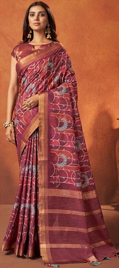 Festive, Party Wear, Reception Red and Maroon color Saree in Crepe Silk fabric with South Printed, Weaving work : 1906132