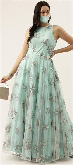 Festive, Reception, Wedding Blue color Gown in Net fabric with Embroidered, Sequence work : 1906147