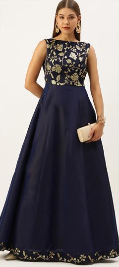 Reception, Wedding Blue color Gown in Taffeta Silk fabric with Embroidered, Sequence work : 1906181