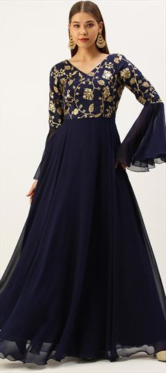Reception, Wedding Blue color Gown in Georgette fabric with Embroidered, Sequence work : 1906193