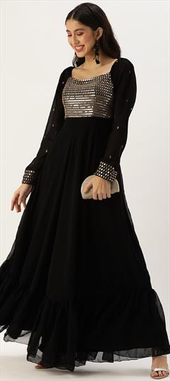 Reception, Wedding Black and Grey color Gown in Net fabric with Embroidered, Sequence work : 1906197