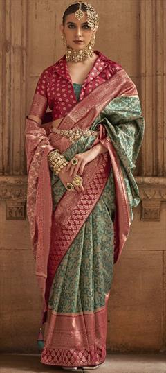 Festive, Reception, Traditional Green, Red and Maroon color Saree in Viscose fabric with Classic, South Weaving, Zari work : 1906202