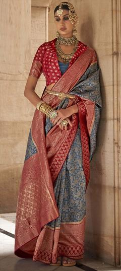Festive, Reception, Traditional Blue, Red and Maroon color Saree in Viscose fabric with Classic, South Weaving, Zari work : 1906203
