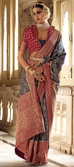 Festive, Reception, Traditional Blue, Red and Maroon color Saree in Viscose fabric with Classic, South Weaving, Zari work : 1906205