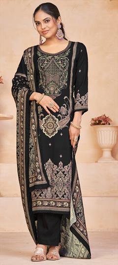 Festive, Reception Black and Grey color Salwar Kameez in Viscose fabric with Pakistani, Straight Printed work : 1906228
