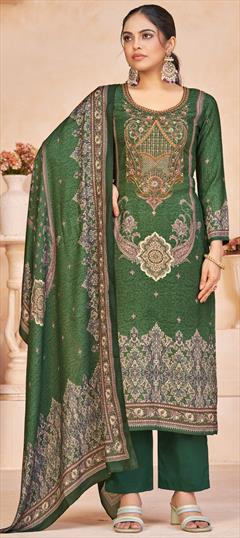 Festive, Reception Green color Salwar Kameez in Viscose fabric with Pakistani, Straight Printed work : 1906230