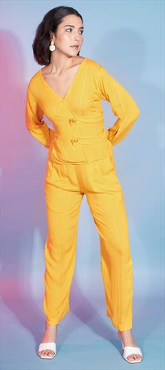 Casual Yellow color Co-ords Set in Rayon, Viscose fabric with Self work : 1906444