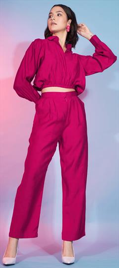 Casual Pink and Majenta color Co-ords Set in Rayon, Viscose fabric with Self work : 1906451