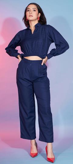 Casual Blue color Co-ords Set in Rayon, Viscose fabric with Self work : 1906453