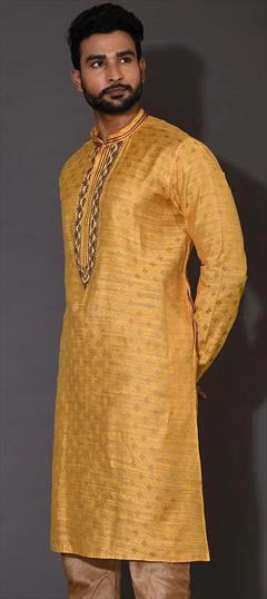 Party Wear Yellow color Kurta in Poly cotton fabric with Embroidered, Sequence, Thread work : 1906492